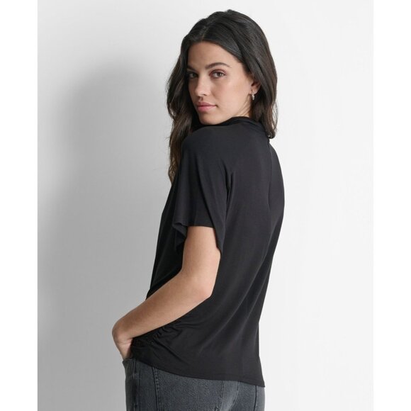 DKNY Women's Short-Sleeve Mock Neck Top Black Size XS MSRP $69 - Picture 4 of 5